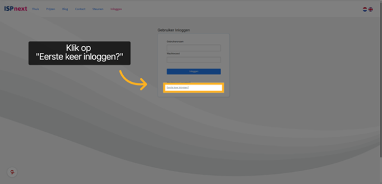 Klik op "Eerste keer inloggen"