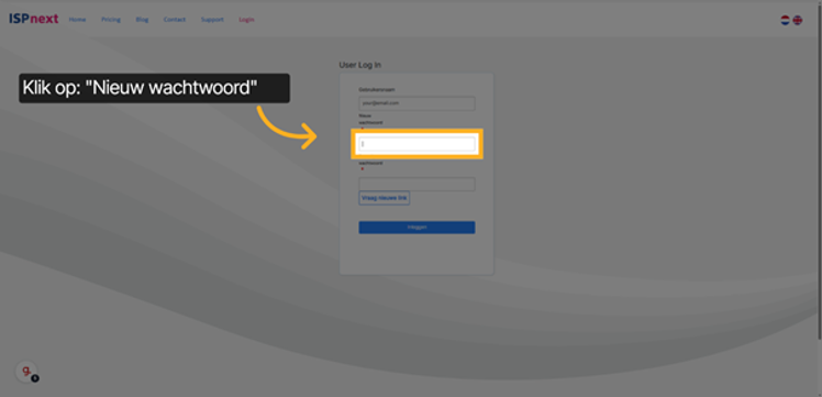 Klik op nieuw wachtwoord