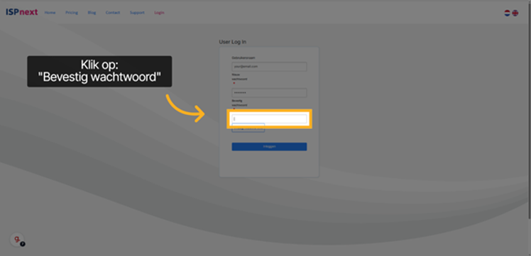 Klik op bevestig wachtwoord